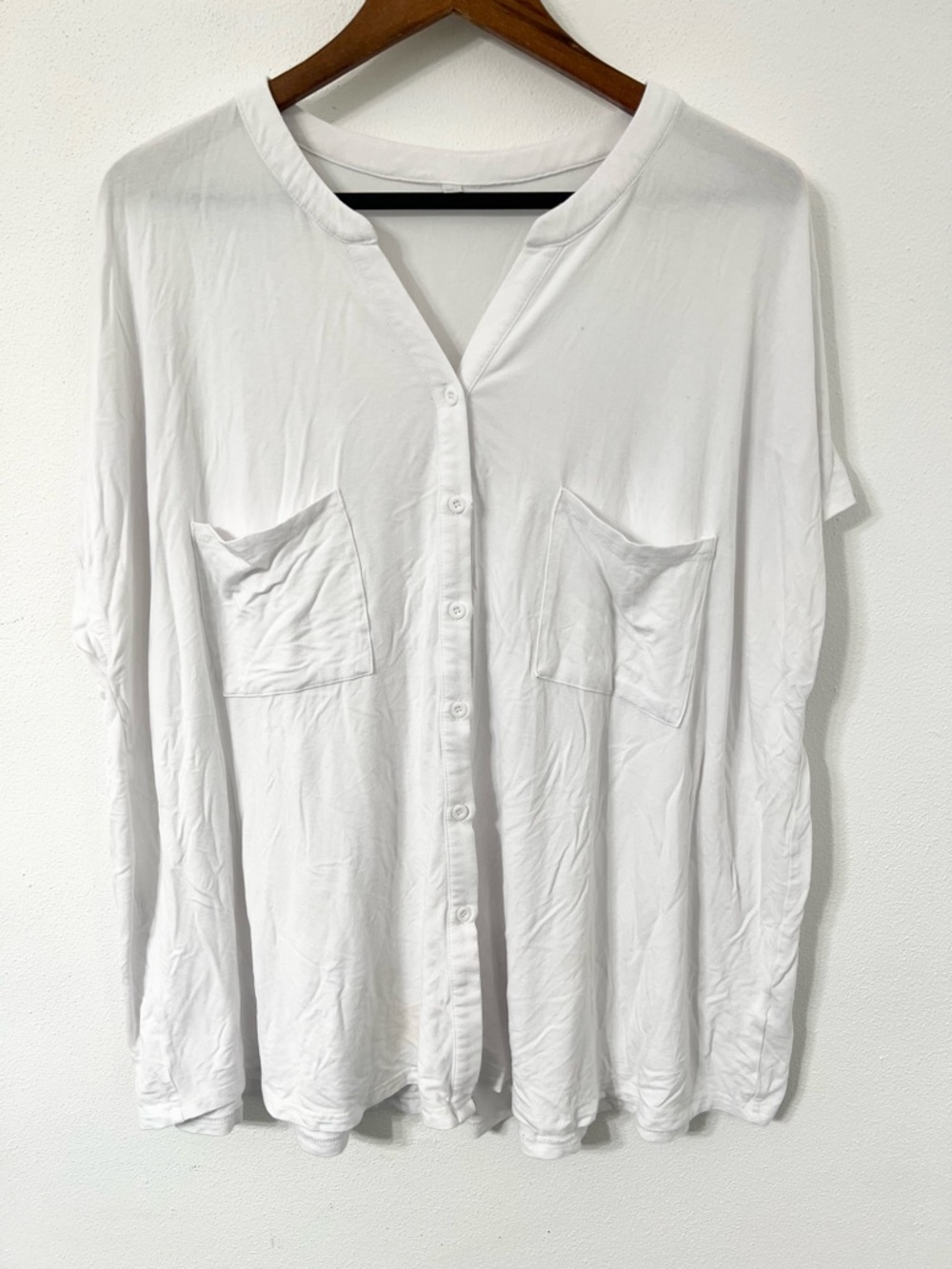 Plus Size White Button Front Blouse 4X Women’s Knit Pocket Top Casual Shirt